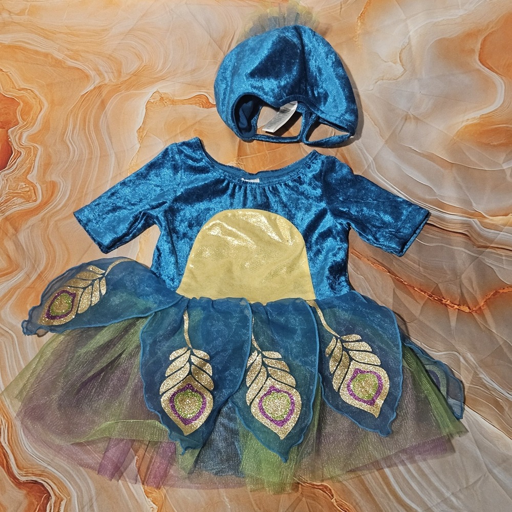 Gymboree Baby Girl Peacock Costume 6-12 Months Dress Hood Halloween